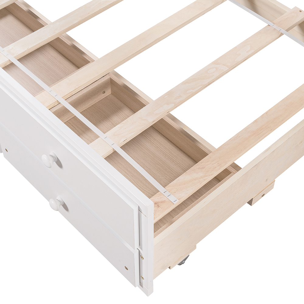 Twin Size Wooden Daybed Frame with Trundle Bed and 3 Storage Drawers, No Need for Spring Box, for Living Room, Bedroom, Office, Apartment - White