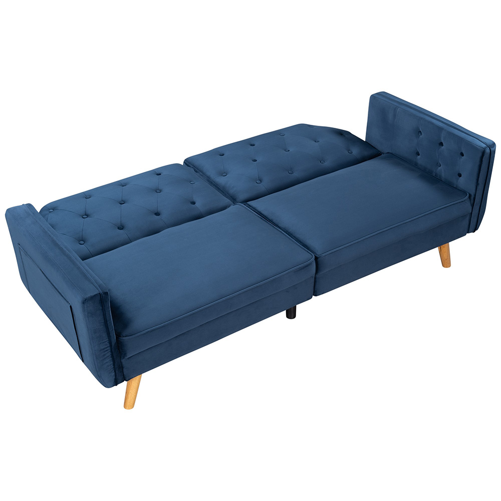 Orisfur 2-Seat Velvet Upholstered Sofa Bed with Wooden Legs and Backrest, for Living Room, Bedroom, Office, Apartment - Blue