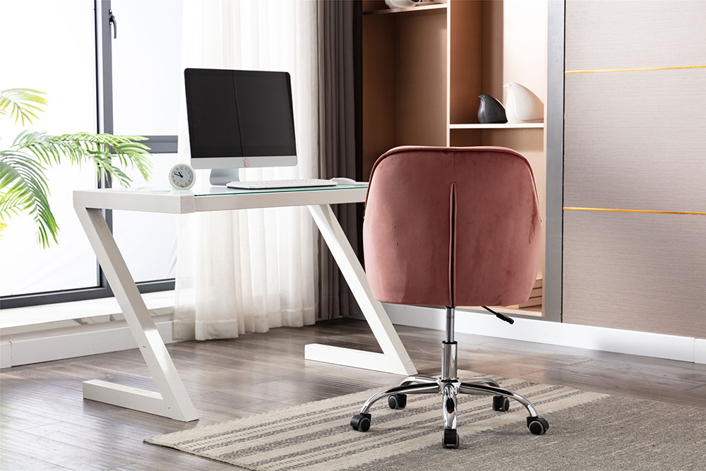 COOLMORE Velvet Swivel Chair Height Adjustable with Curved Backrest and Casters for Office, Bedroom, Living Room, Dining Room - Red