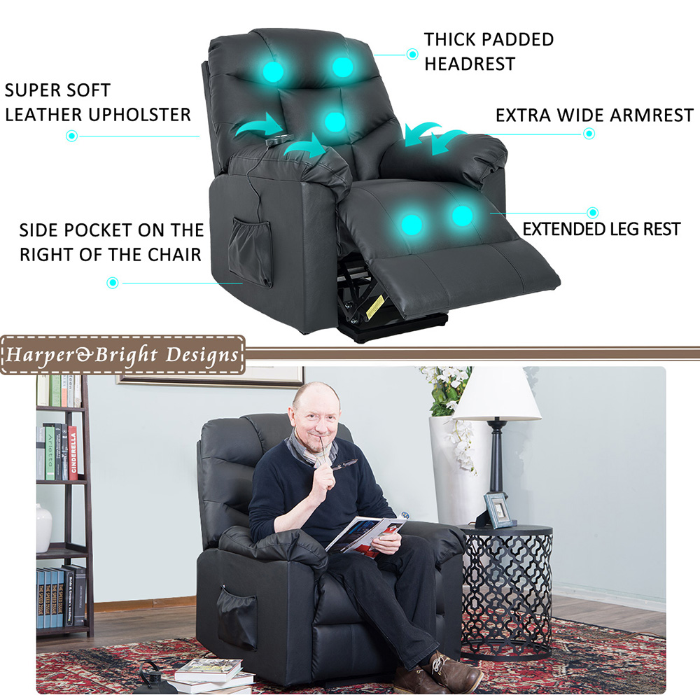 Orisfur PU Leather Upholstered Electric Lift Recliner with High Backrest and Remote Control for Home Theater, Office, Living Room - Black