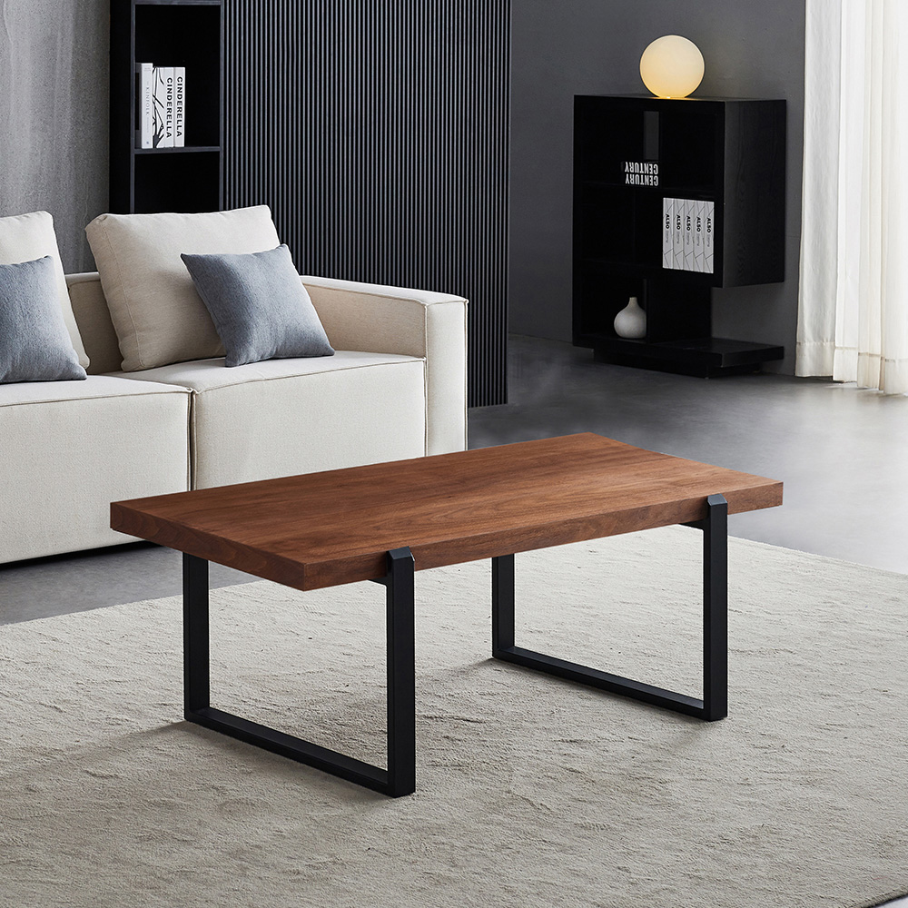 47.5" Wooden Coffee Table with Metal Frame, for Kitchen, Restaurant, Office, Living Room, Cafe - Brown
