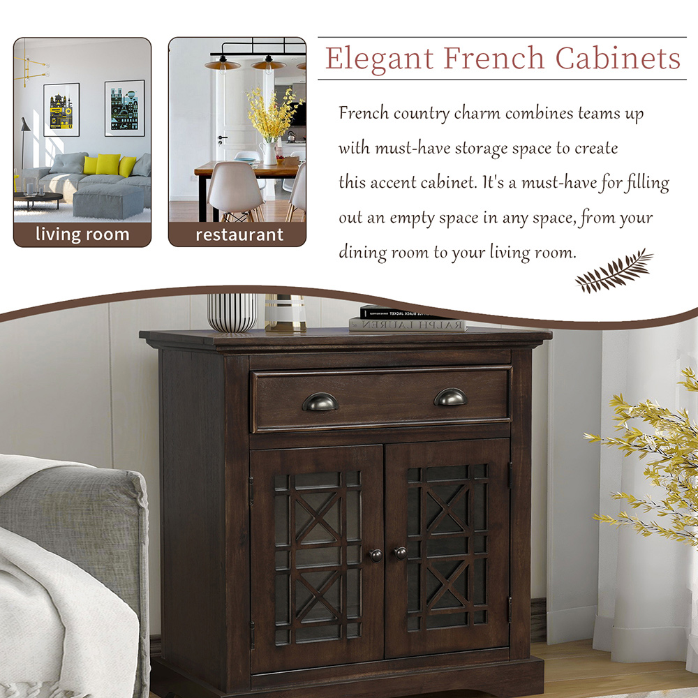 TREXM 28" Retro Wooden Storage Cabinet with 2 Doors and Drawer, for Kitchen, Restaurant, Office, Living Room, Cafe - Espresso