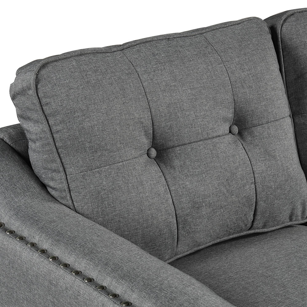 U-STYLE 3+2+1-Seat Linen Blend Fabric Tufted Sofa Set, with Solid Wood Frame and Plastic Feet, for Living Room, Bedroom, Office, Apartment - Grey