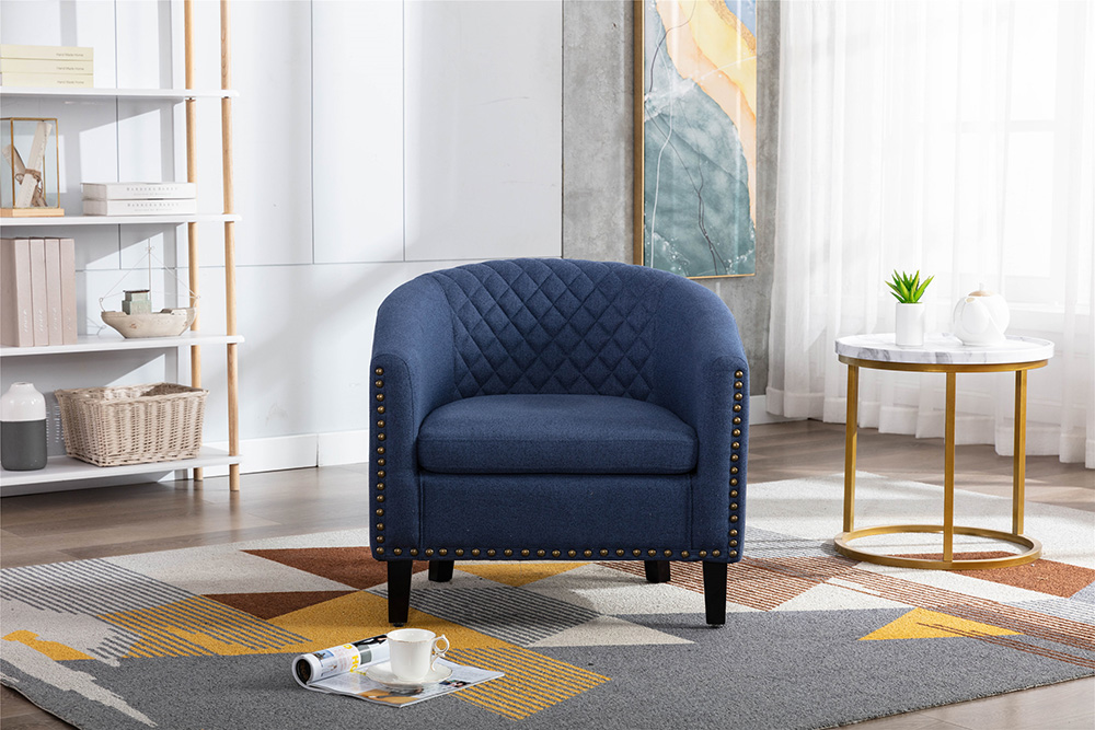 COOLMORE 1-Seat Linen Upholstered Sofa with Ergonomic Backrest and Solid Wood Feet for Living Room, Bedroom, Office, Apartment - Navy