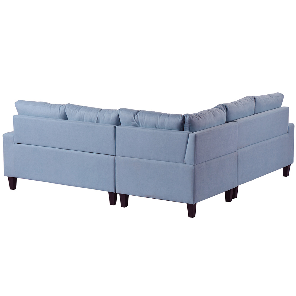 U-STYLE 5-Seat L-shaped Corner Polyester Tufted Upholstered Sofa with 2 Pillows and Ottoman, for Living Room, Bedroom, Office, Apartment - Blue