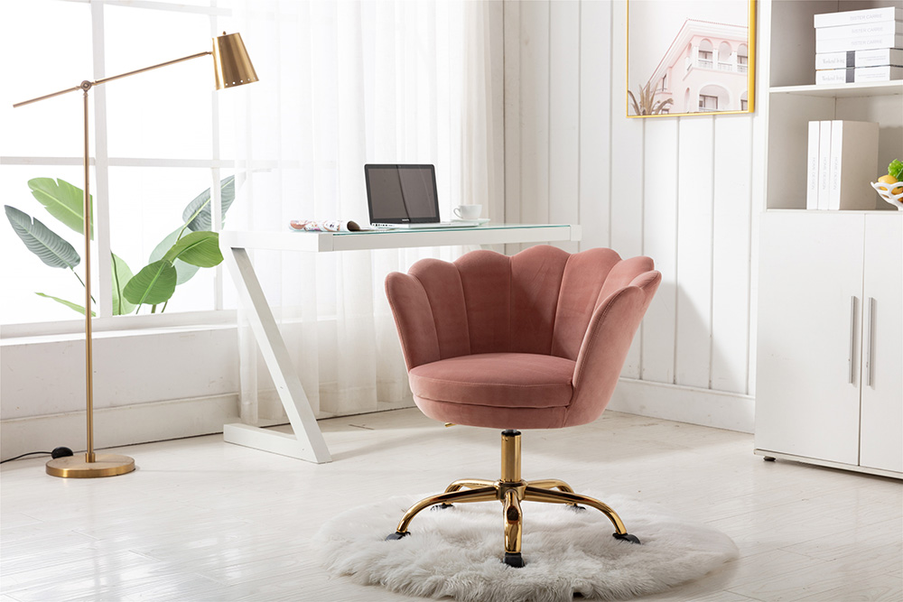 COOLMORE Velvet Rotating Chair Height Adjustable with Curved Backrest and Casters for Living Room, Bedroom, Dining Room, Office - Pink