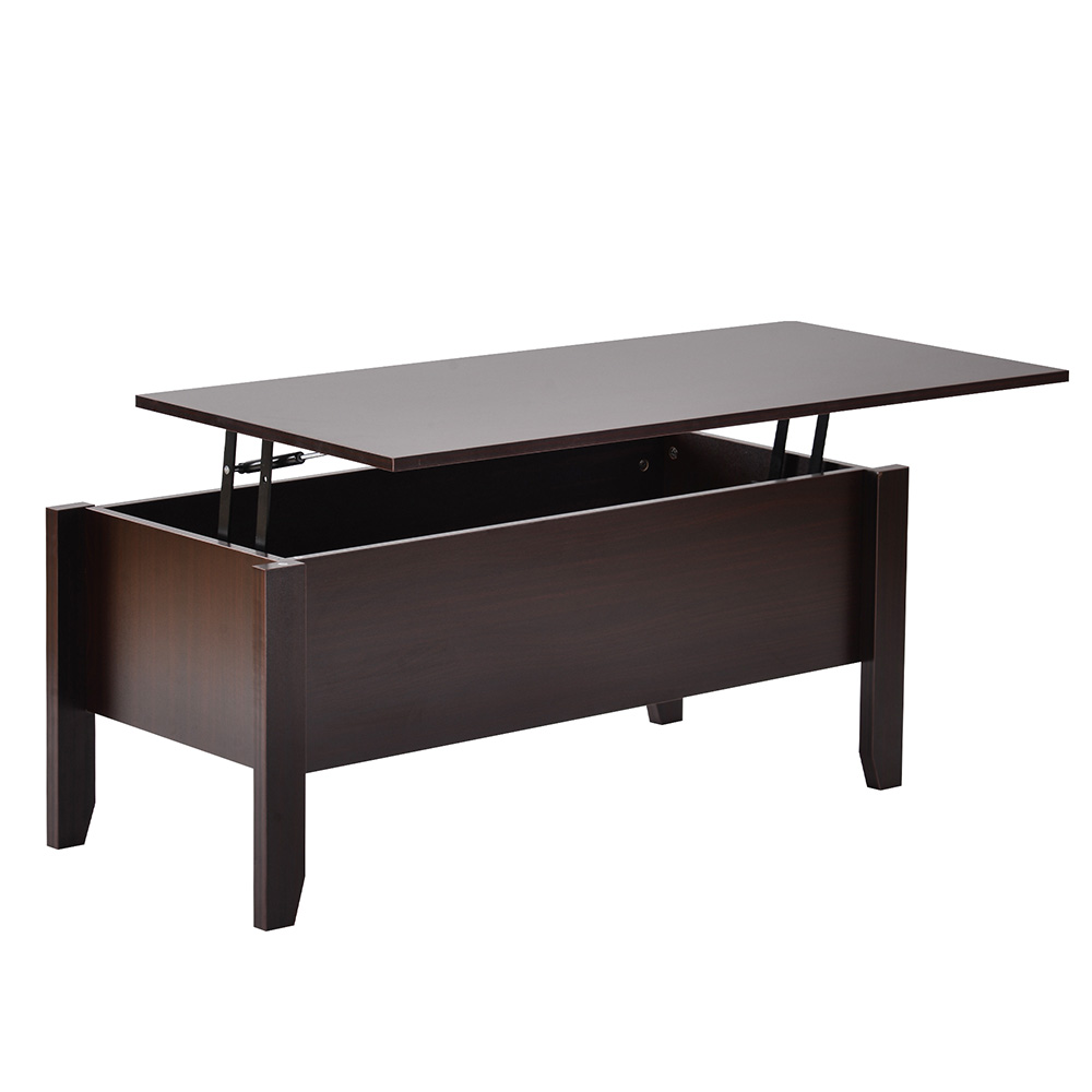 U-STYLE Wooden Lift Coffee Table with Storage Drawer, for Kitchen, Restaurant, Office, Living Room, Cafe - Cherry