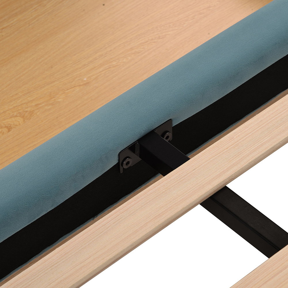 Queen-Size Velvet Upholstered Platform Bed Frame with Storage Drawer and Wooden Slat Support - Blue
