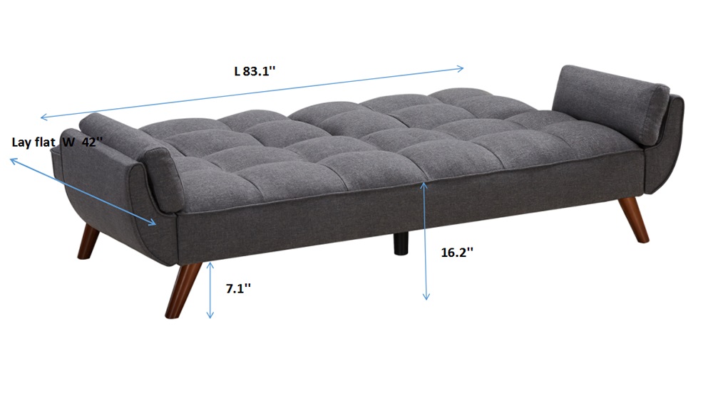 93" Linen Fabric Upholstered Sofa Bed with Armrests and Adjustable Backrest for Living Room, Bedroom, Office, Apartment - Gray