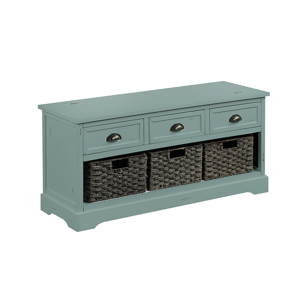 U-Style 19" Wooden Console Table with 3 Drawers and 3 Woven Baskets, for Entrance Hallway, Dining Room, Bedroom - Green