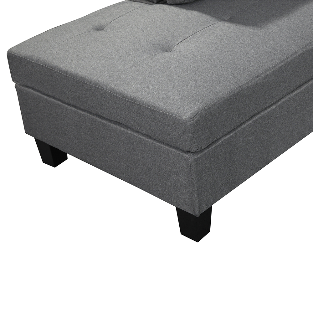 3-Seat Linen Fabric Upholstered Sofa Set, with Right Hand Chaise Lounge, Storage Ottoman, for Living Room, Bedroom, Office, Apartment - Grey