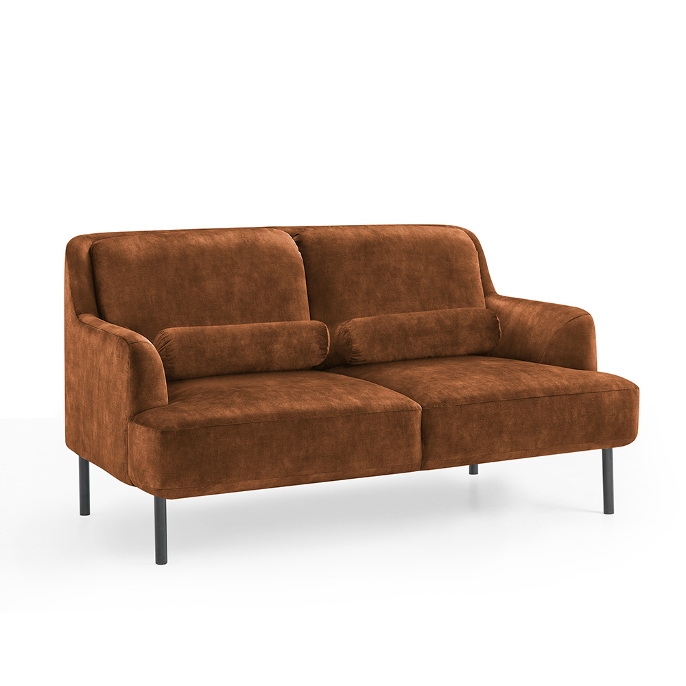 2-Seat Velvet Upholstered Sofa with High Iron Feet and Backrest for Office, Apartment, Bedroom, Living Room - Camel