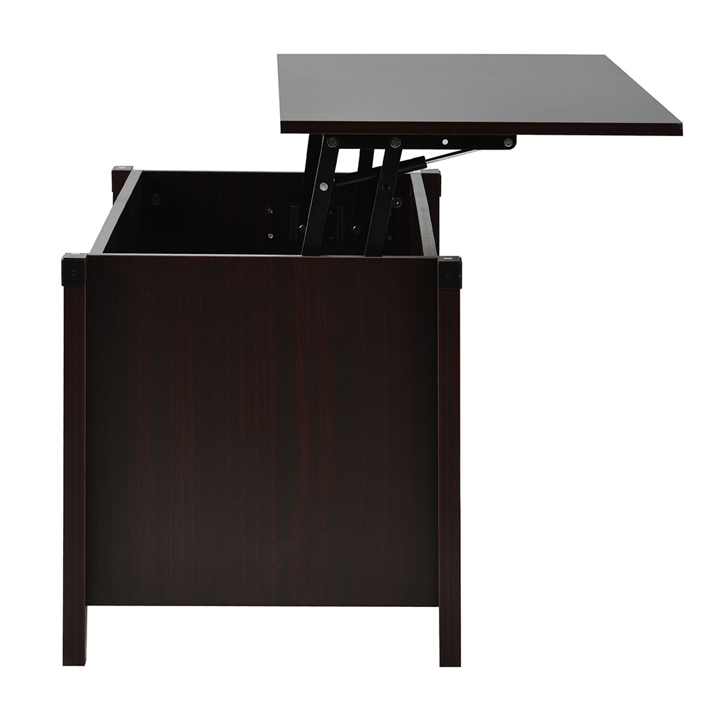 U-STYLE Wooden Lift Coffee Table with Storage Drawer, and Open Shelf, for Kitchen, Restaurant, Office, Living Room, Cafe - Cherry