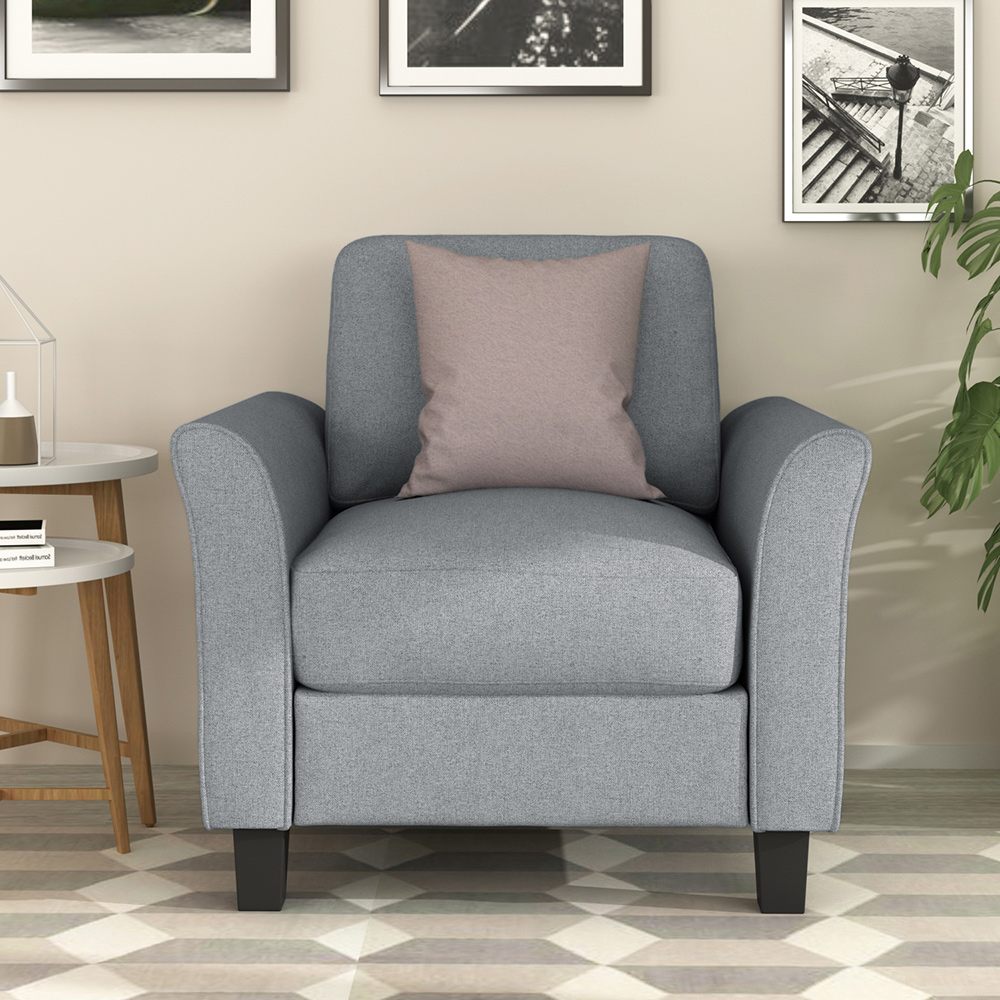 1-Seat Linen Fabric Upholstered Sofa with Armrest and Backrest, for Living Room, Bedroom, Office, Apartment - Black