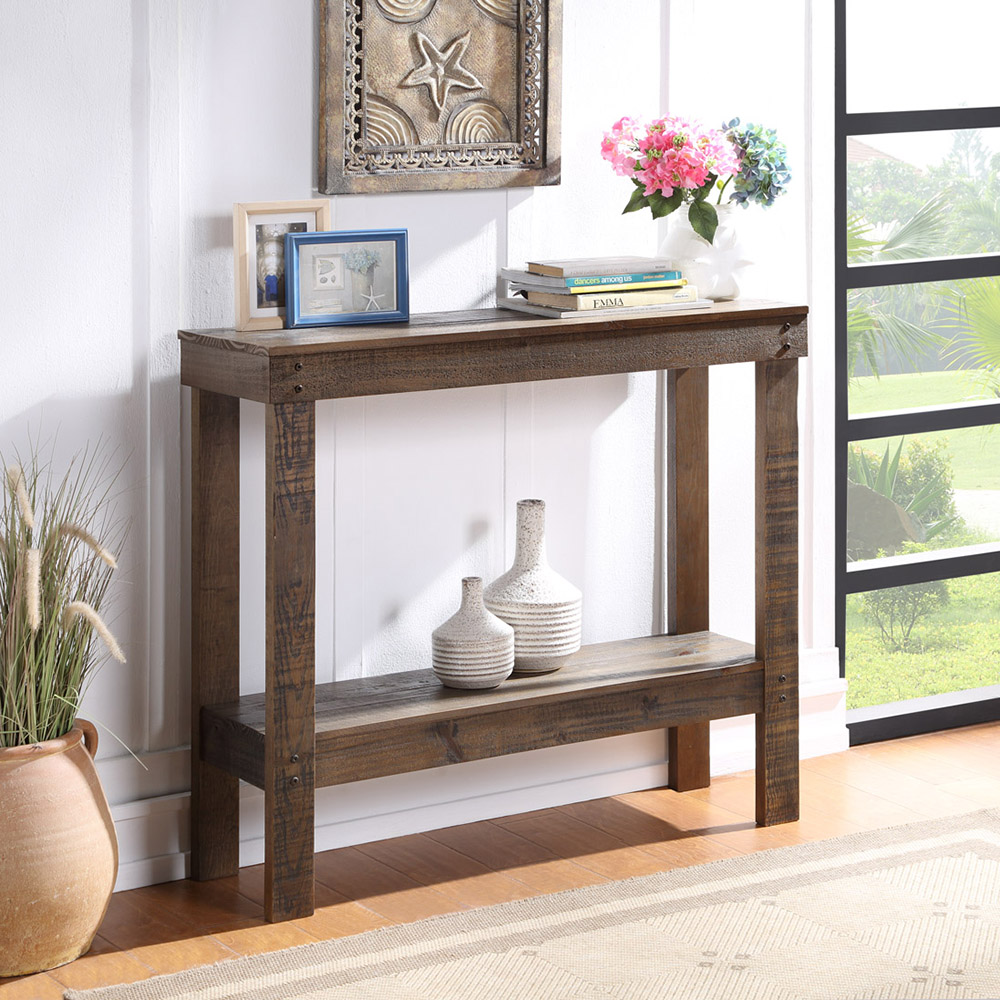 U-STYLE 39" Rustic Console Table with Bottom Shelf, for Entrance, Hallway, Dining Room, Kitchen - Brown