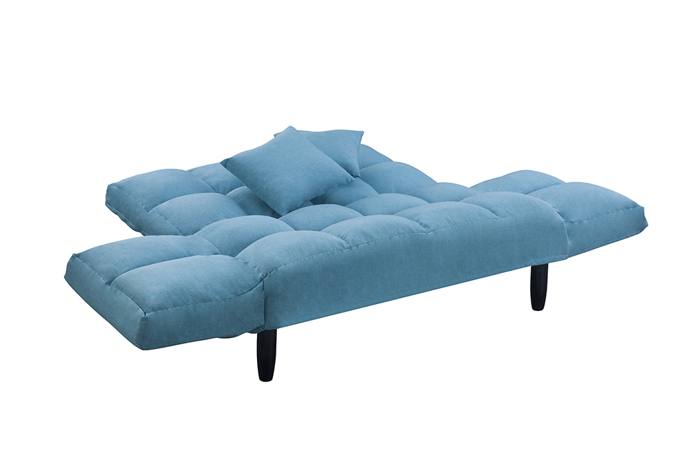 U-STYLE 2-Seat Twin Size Polyester Blended Tufted Sofa Bed with 2 Pillows and 2 Side Pockets, for Living Room, Bedroom, Office, Apartment - Blue