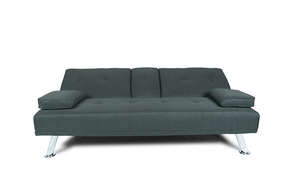 66" Twin Size Linen Fabric Sofa Bed with 2 Cup Holders and Metal Legs, for Living Room, Bedroom, Office, Apartment - Dark Grey