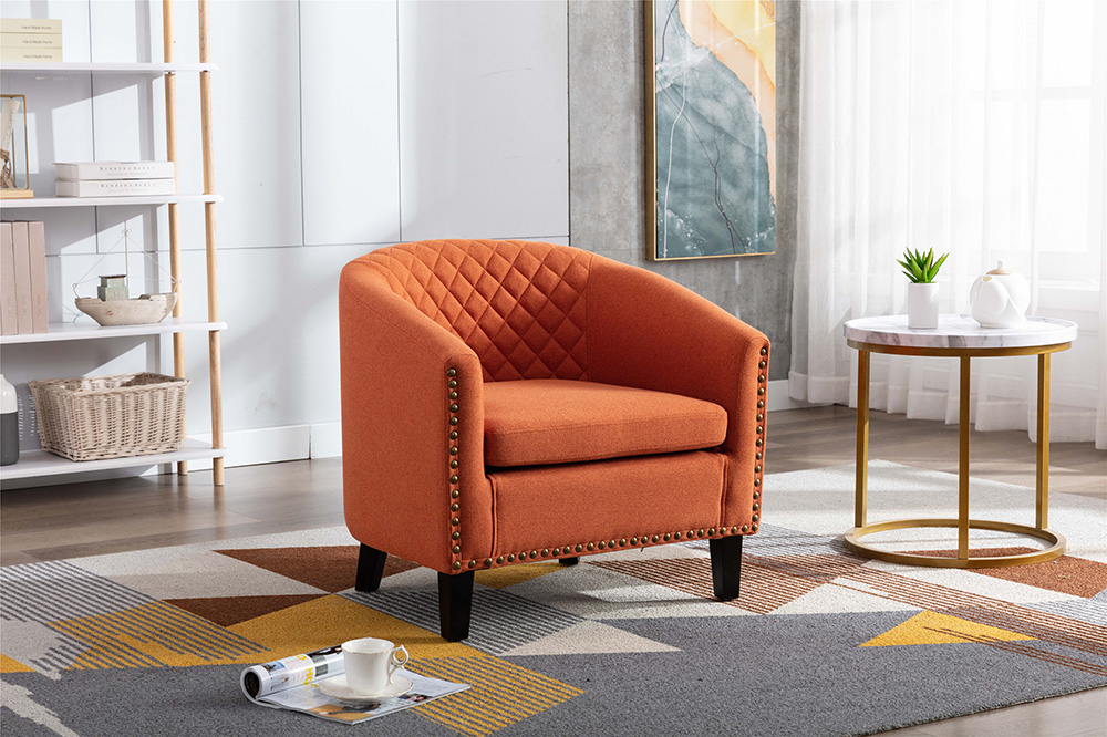 COOLMORE 1-Seat Linen Upholstered Sofa with Ergonomic Backrest and Solid Wood Feet for Living Room, Bedroom, Office, Apartment - Orange