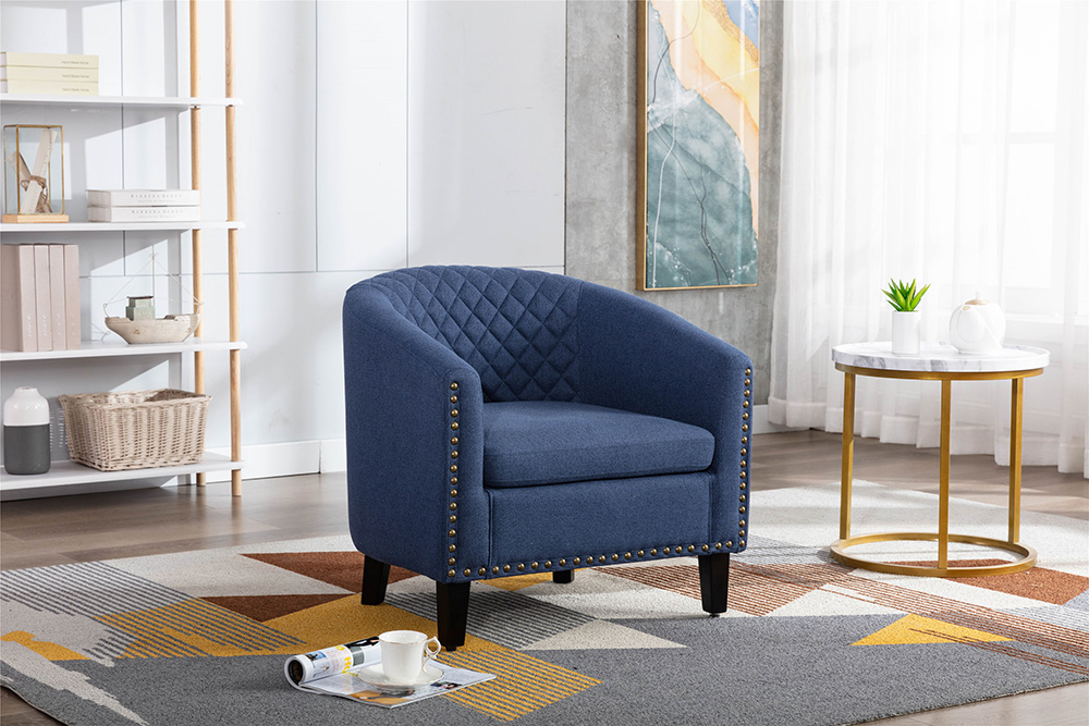 COOLMORE 1-Seat Linen Upholstered Sofa with Ergonomic Backrest and Solid Wood Feet for Living Room, Bedroom, Office, Apartment - Navy