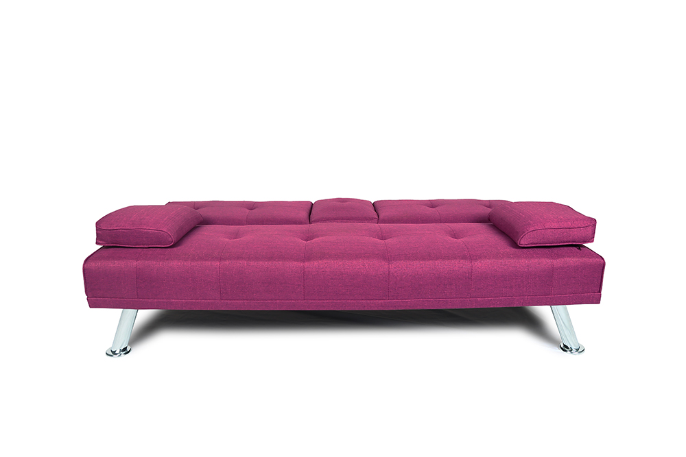 66" Twin Size Linen Fabric Sofa Bed with 2 Cup Holders and Metal Legs, for Living Room, Bedroom, Office, Apartment - Purple