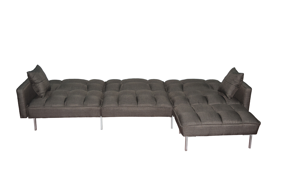 4-Seat Polyester Fabric Combination Sofa Bed with 2 Pillows and Reversible Ottoman for Living Room, Bedroom, Office, Apartment - Brown