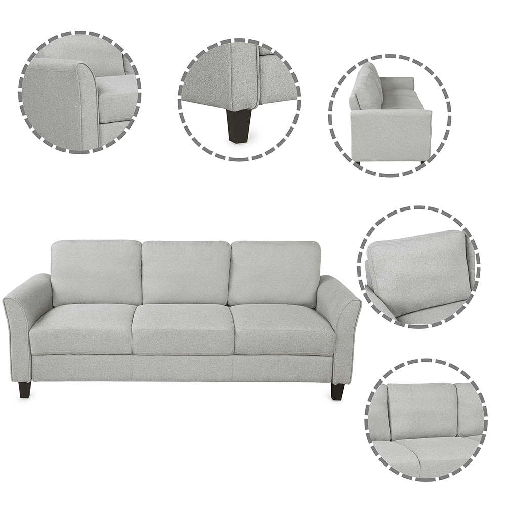 2+3-Seat Linen Fabric Upholstered Sofa Set, with Pillows and Wooden Feet, for Living Room, Bedroom, Office, Apartment - Light Gray