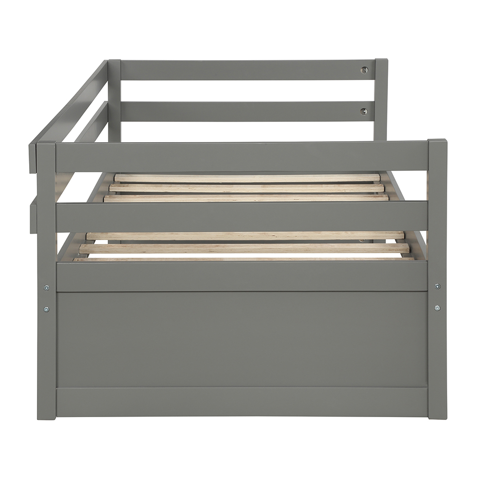 Twin Size Wooden Daybed with Trundle Bed and Wooden Slats Support, No Need for Spring Box, for Living Room, Bedroom, Office, Apartment - Gray