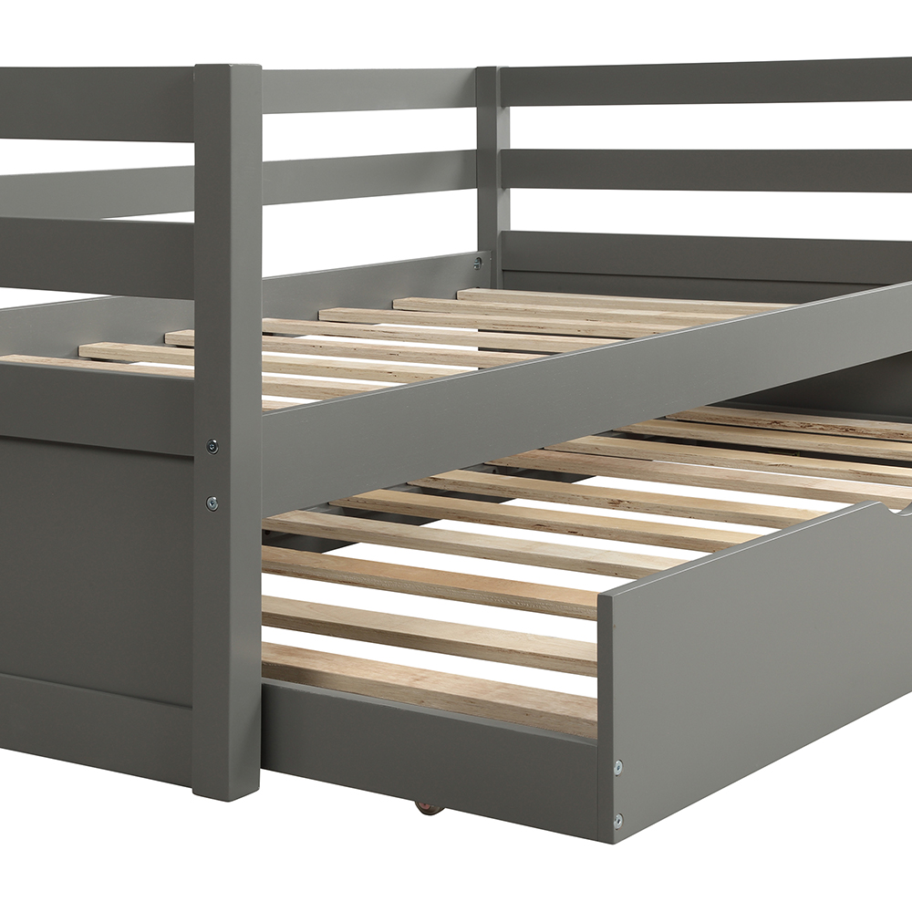 Twin Size Wooden Daybed with Trundle Bed and Wooden Slats Support, No Need for Spring Box, for Living Room, Bedroom, Office, Apartment - Gray
