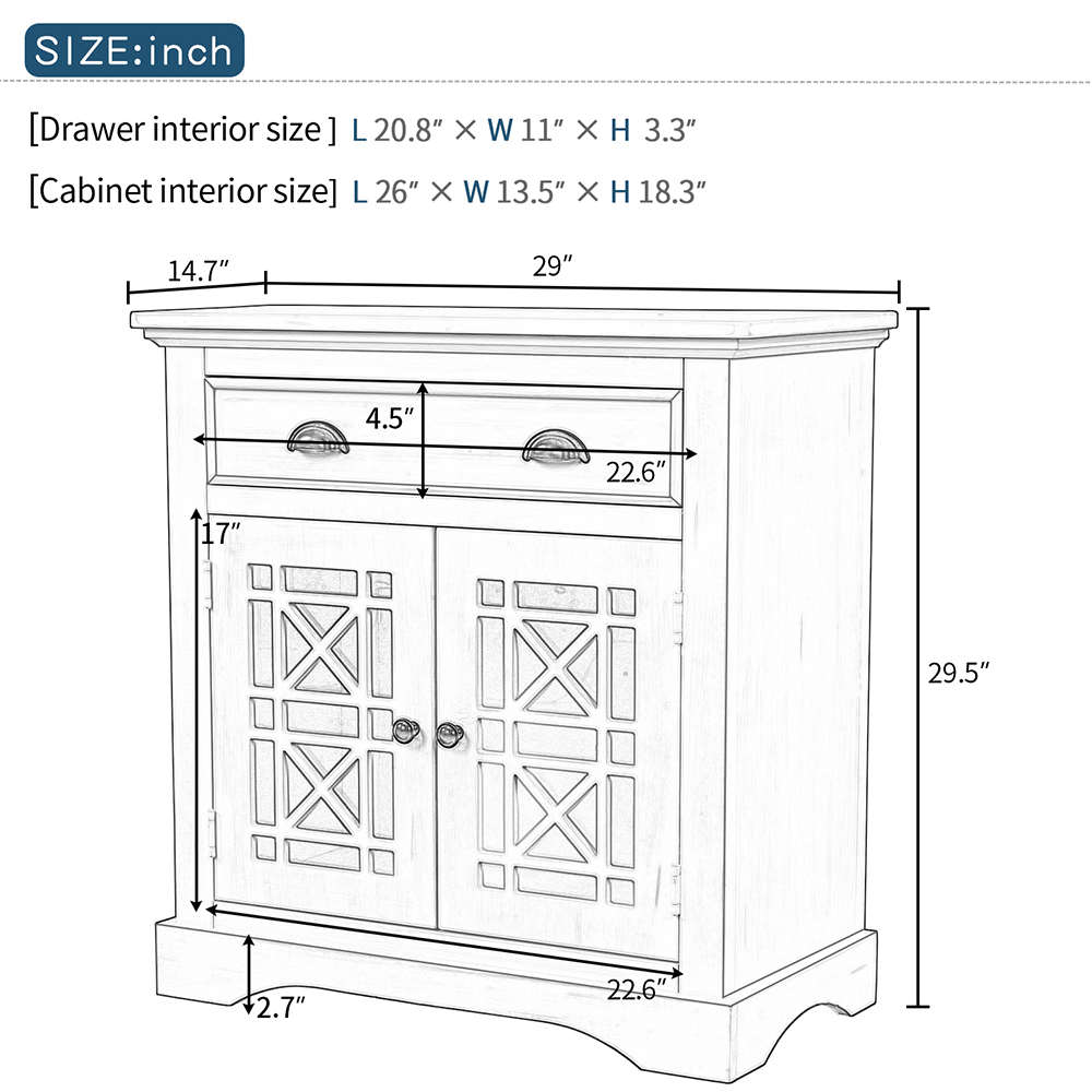 TREXM 28" Retro Wooden Storage Cabinet with 2 Doors and Drawer, for Kitchen, Restaurant, Office, Living Room, Cafe - Espresso