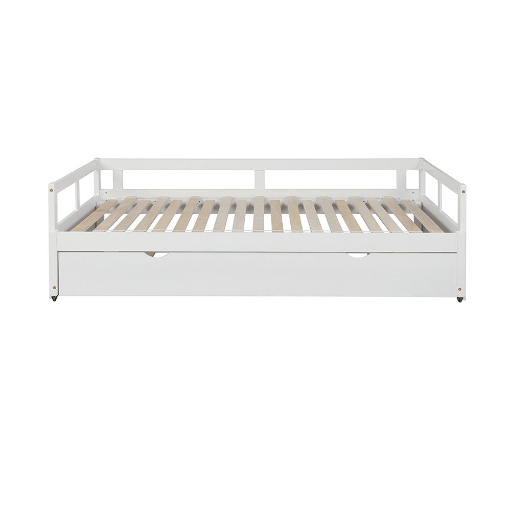 78" Twin Size Wooden Daybed with Trundle Bed and Wooden Slats Support, No Need for Spring Box, for Living Room, Bedroom, Office, Apartment - White