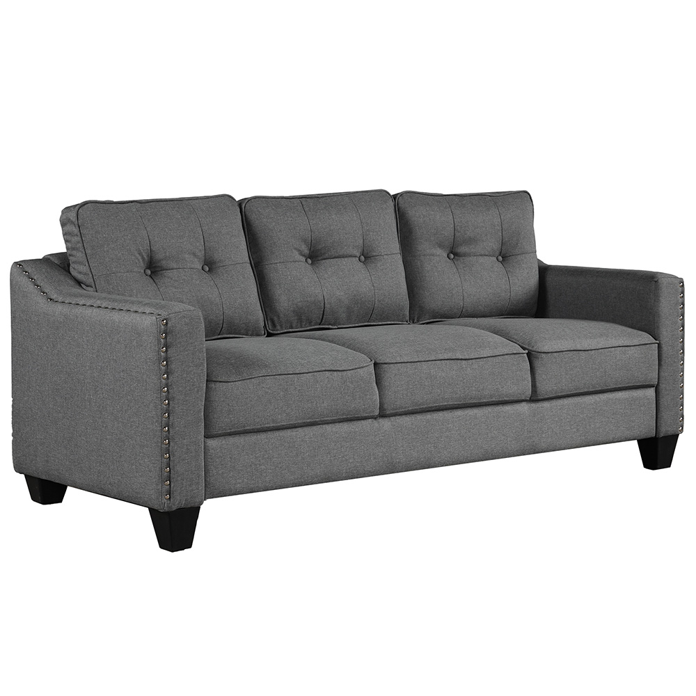 U-STYLE 3+2+1-Seat Linen Blend Fabric Tufted Sofa Set, with Solid Wood Frame and Plastic Feet, for Living Room, Bedroom, Office, Apartment - Grey
