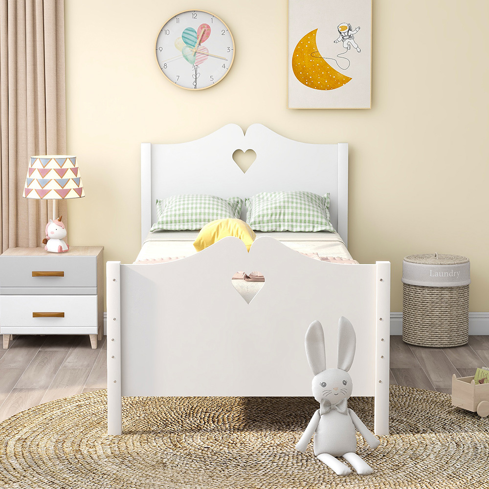 Twin-Size Wooden Platform Bed Frame with Headboard, Footboard, and Wooden Slat Support, No Need for Box Spring - White