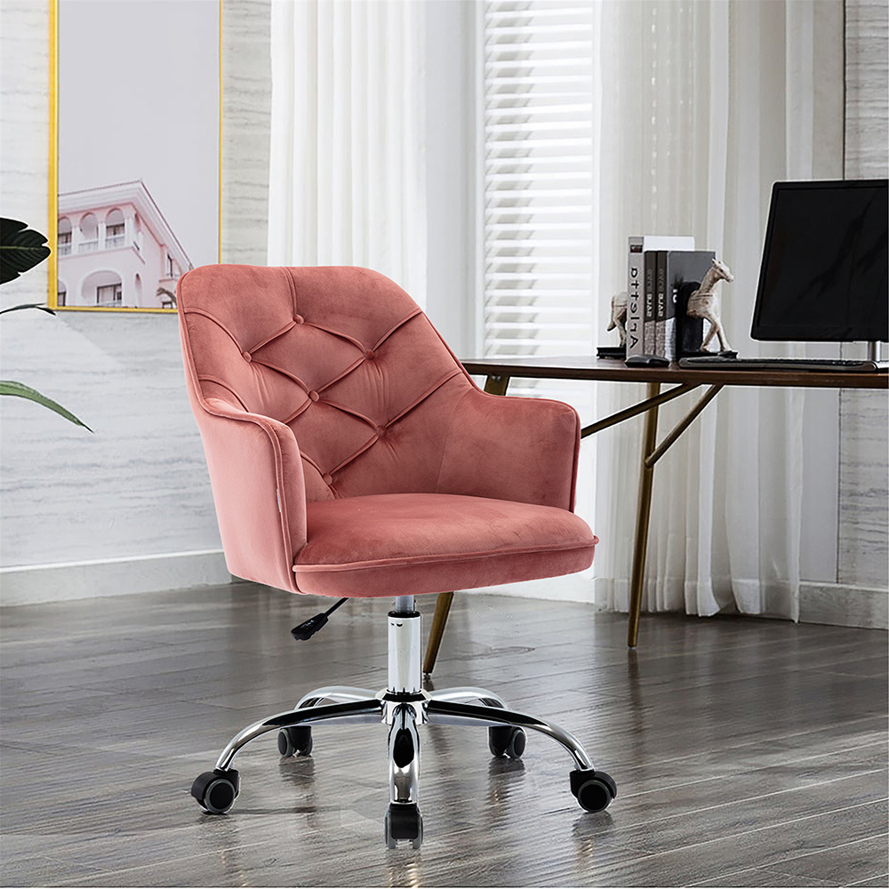 COOLMORE Velvet Swivel Chair Height Adjustable with Curved Backrest and Casters for Office, Bedroom, Living Room, Dining Room - Red