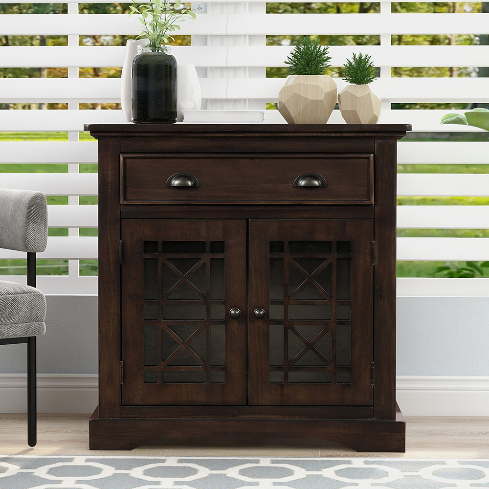 TREXM 28" Retro Wooden Storage Cabinet with 2 Doors and Drawer, for Kitchen, Restaurant, Office, Living Room, Cafe - Espresso
