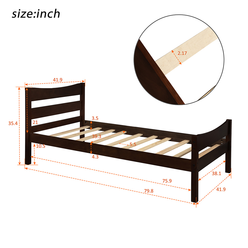 Twin Size Wooden Platform Bed Frame with Headboard, and Wooden Slats Support, No Spring Box Required (Frame Only) - Espresso