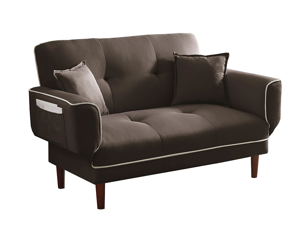 Twin Size Linen Upholstered Sofa Bed with 2 Pillows and Adjustable Armrests for Living Room, Bedroom, Office, Apartment - Brown