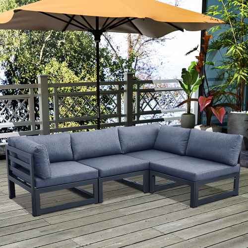 Outdoor 4-Seat Aluminum Frame Modular Sofa, Removable Seat Cushion, for Courtyard, Balcony, Living Room - Gray