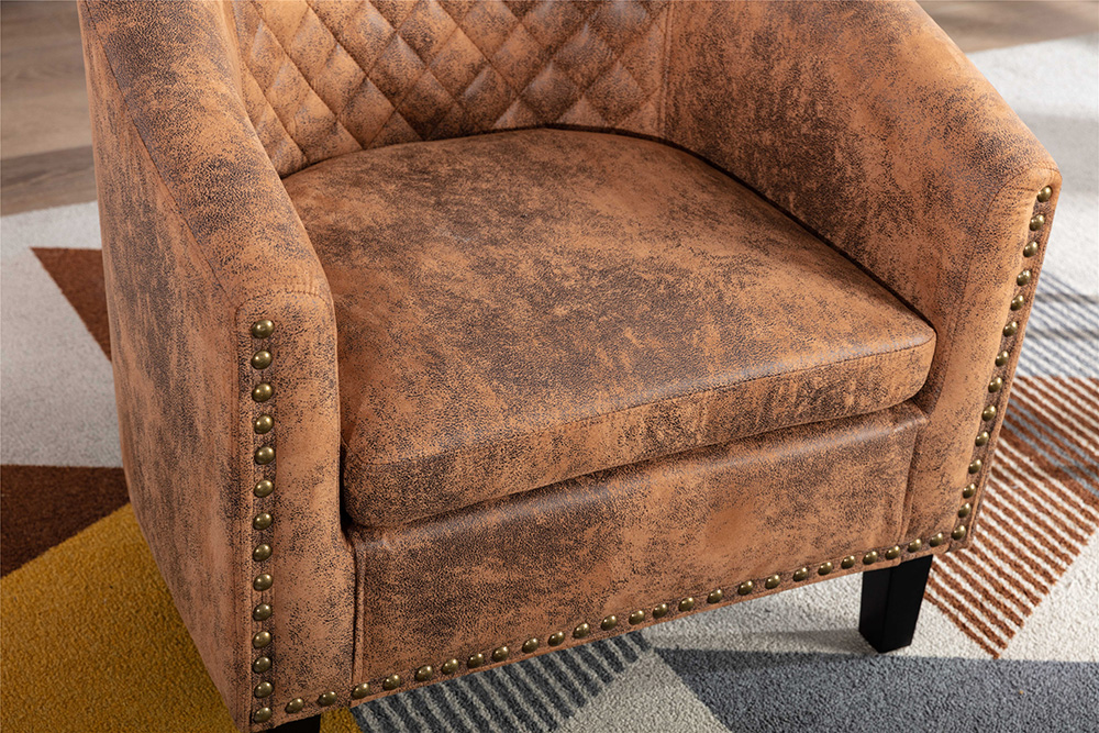 COOLMORE 1-Seat Linen Upholstered Sofa with Ergonomic Backrest and Solid Wood Feet for Living Room, Bedroom, Office, Apartment - Brown