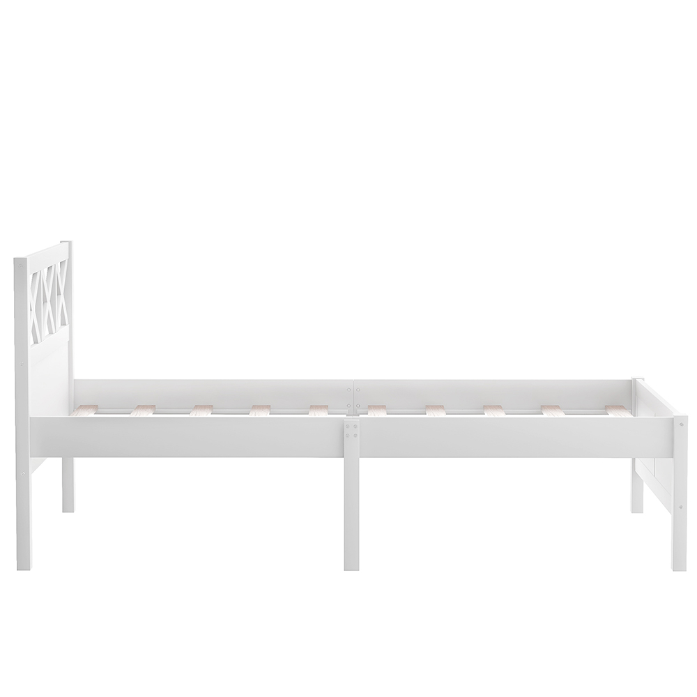 Twin Size Wooden Platform Bed Frame with High Legs and Wooden Slats - White