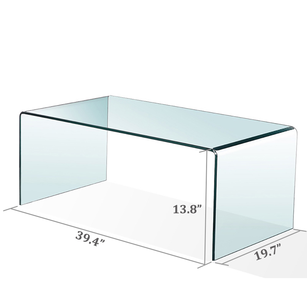 39. 4" Tempered Glass Coffee Table for Living Room, Office, Apartment, Restaurant - Transparent