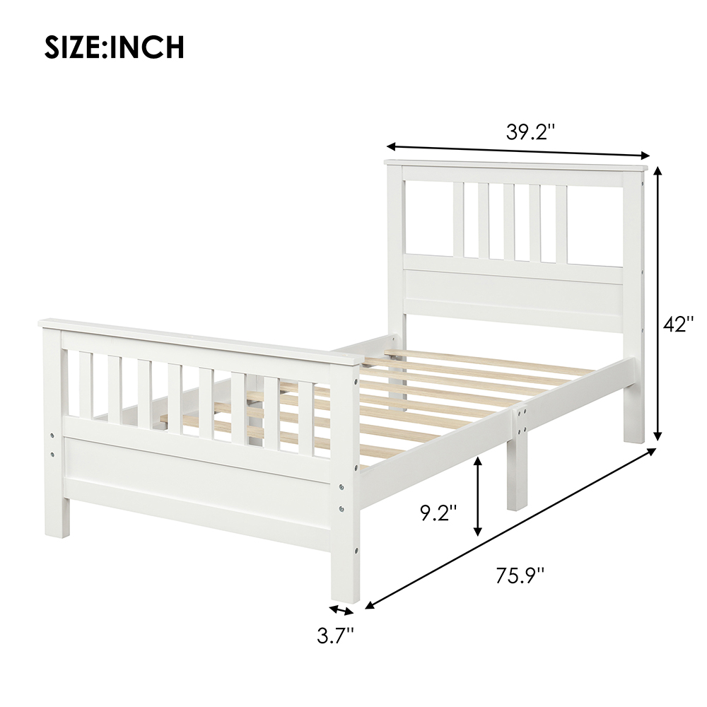 Twin Size Wooden Platform Bed Frame with Headboard, Footboard, and Wooden Slats Support, No Spring Box Required (Frame Only) - White