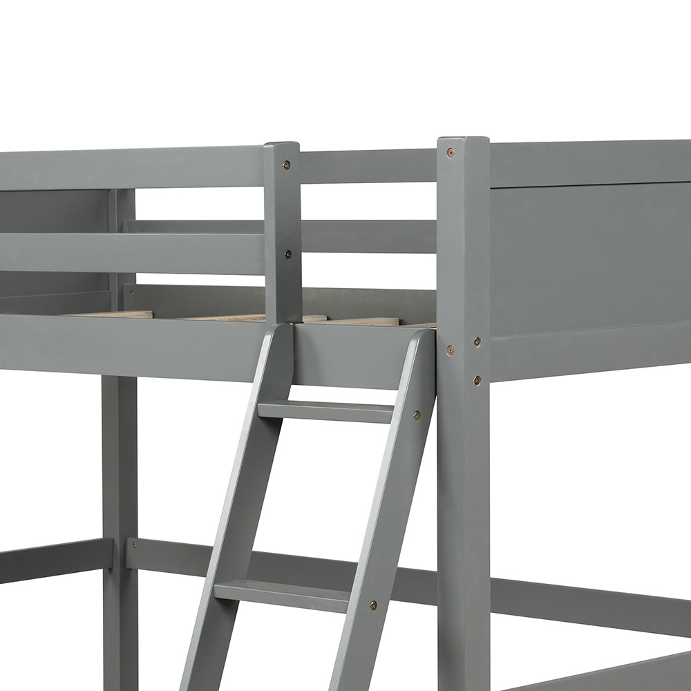 Twin-Size Wooden Loft Bed Frame with Ladder and Wooden Slats Support, Space-saving Design - Gray