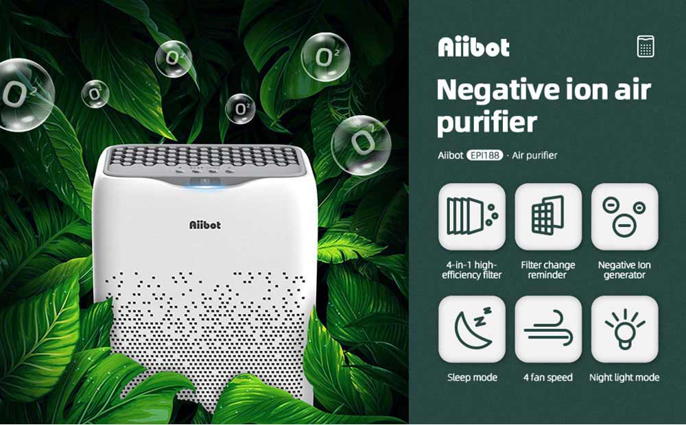 Aiibot EPI188 Dual Filter Air Purifier with HEPA Filter and Activated Carbon Filter 99.97% Filtration Efficiency for Inhalable Particles, Pollen, Dust, Bacteria, Mold, Formaldehyde - White