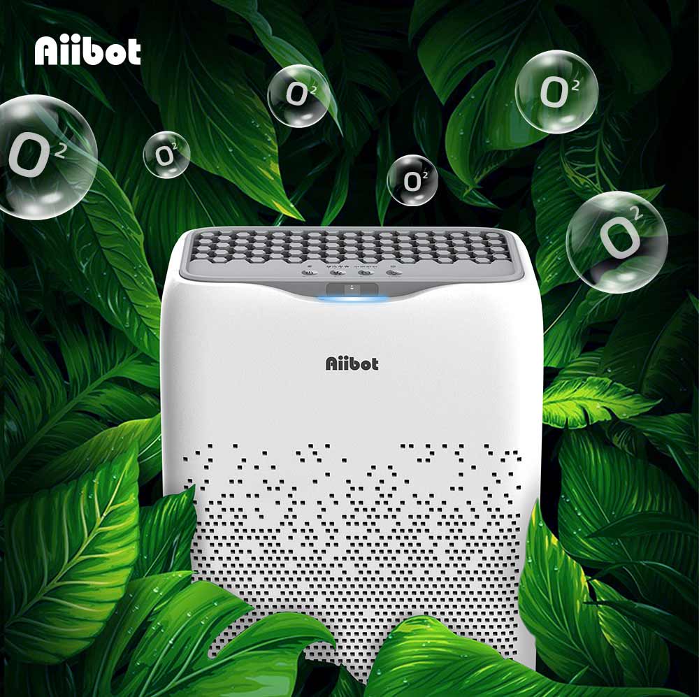 Aiibot EPI188 Dual Filter Air Purifier with HEPA Filter and Activated Carbon Filter 99.97% Filtration Efficiency for Inhalable Particles, Pollen, Dust, Bacteria, Mold, Formaldehyde - White