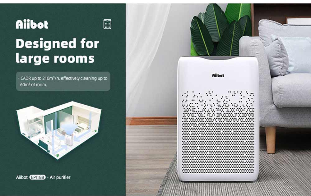 Aiibot EPI188 Dual Filter Air Purifier with HEPA Filter and Activated Carbon Filter 99.97% Filtration Efficiency for Inhalable Particles, Pollen, Dust, Bacteria, Mold, Formaldehyde - White