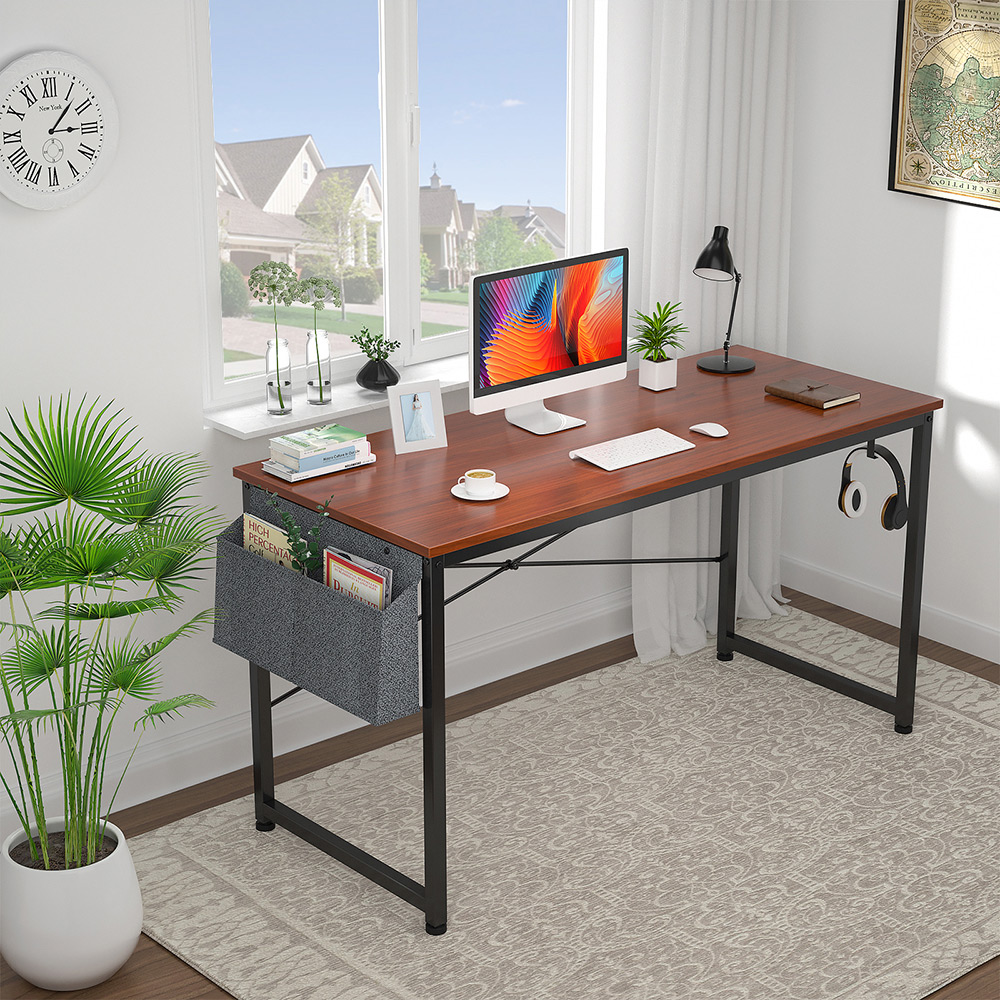 Home Office 47" Computer Desk with Adjustable Leg Pads and Storage Bag - Teak