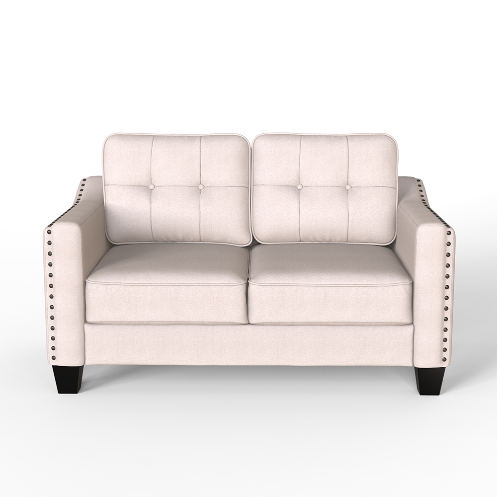 U-STYLE 3+2+1-Seat Linen Blend Fabric Tufted Sofa Set, with Solid Wood Frame and Plastic Feet, for Living Room, Bedroom, Office, Apartment - Beige