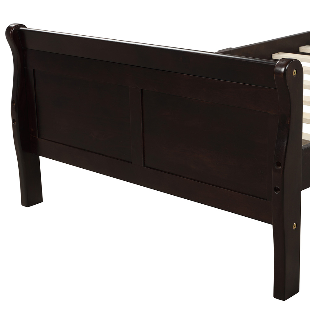 Twin-Size Wooden Platform Bed Frame with Headboard, Footboard, and Wooden Slats Support - Oak