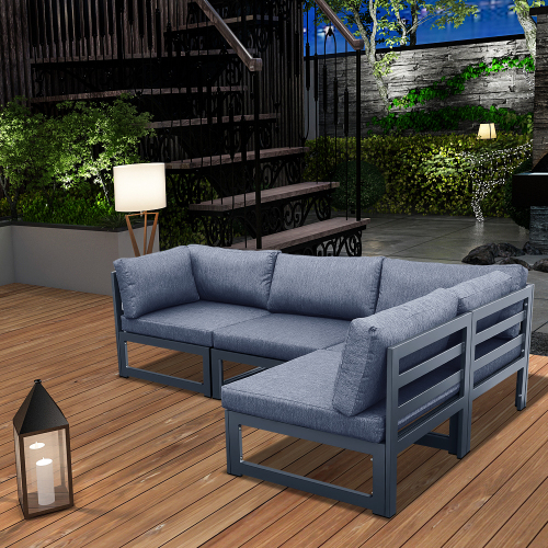 Outdoor 4-Seat Aluminum Frame Modular Sofa, Removable Seat Cushion, for Courtyard, Balcony, Living Room - Gray