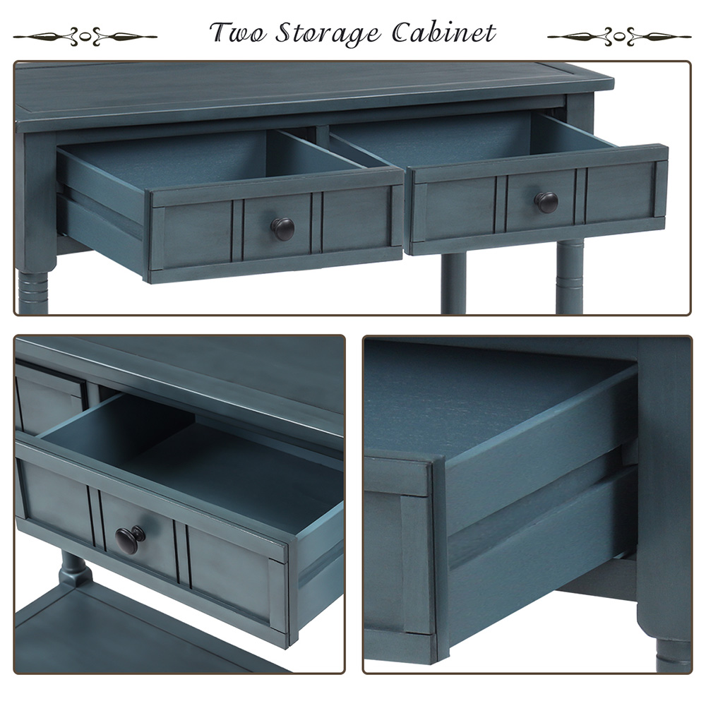 TREXM 35'' Console Table with 2 Storage Drawers, and Bottom Shelf, for Entrance, Hallway, Dining Room, Kitchen - Navy